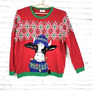 🎄|•HOLIDAY TIME•| Adorable ‘Ugly’ Cow Blue Hat Necklace Sweater Unisex